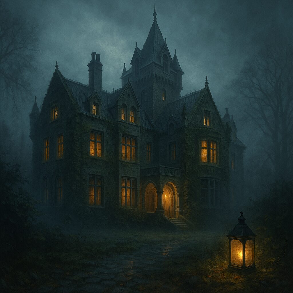 Gothic castle in misty atmosphere